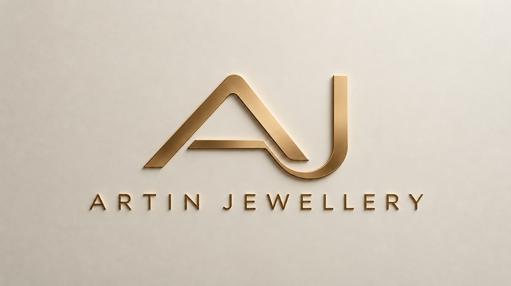 The original Artin Jewellery gold AJ mark and wordmark on a textured ivory background